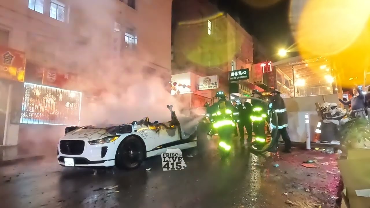 Raw Footage: Waymo vehicle torched in Chinatown San Francisco